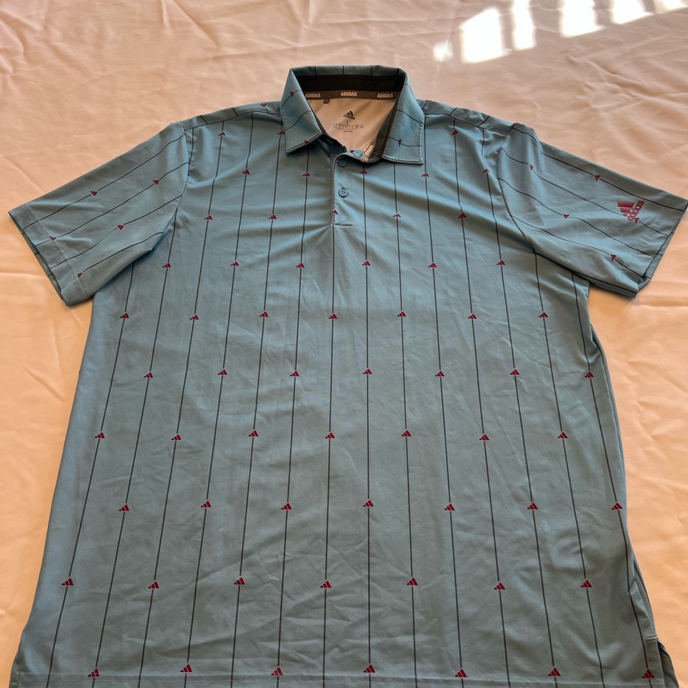 Adidas Men's Teal and Red Patterned Shirt